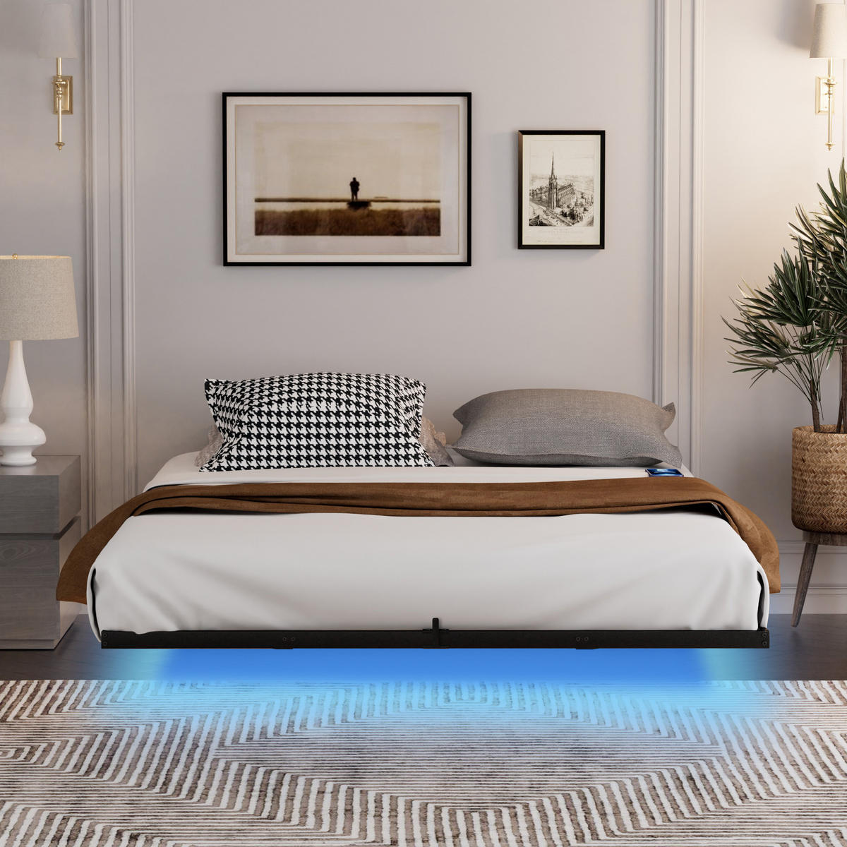 METALLBETT 140/200 cm in Schwarz mit LED, USB und Type-C - Schwarz, Metall (140/200cm) - CHICFURN