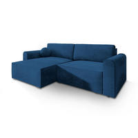 ROHOVÁ SEDAČKA FIANO modrá - šedá/modrá, dřevo/textil (245/148cm) - MASSENO