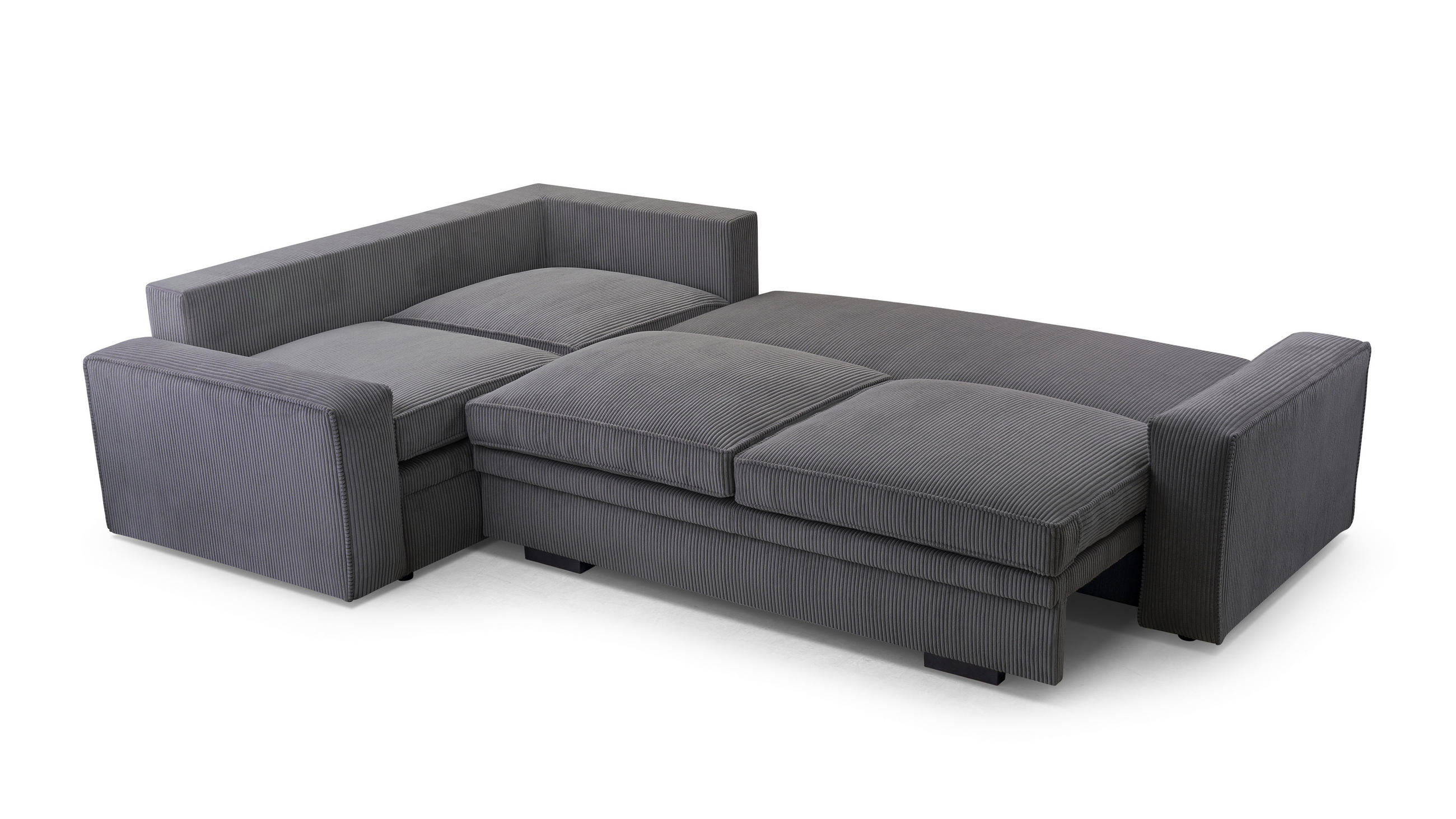 ECKSOFA L Form Treville DunkelGrau 296/196/94 cm – Links, mit Bettkasten und Schlaffunktion - Dunkelgrau/Schwarz, Kunststoff/Textil (196/296cm) - AX Living