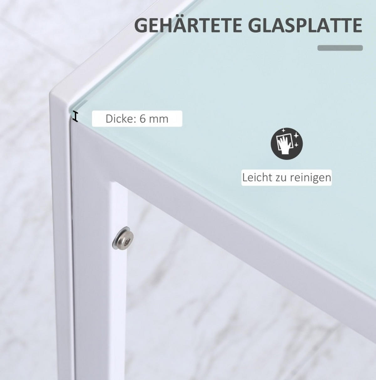 ESSTISCH aus Metall und Glas 120x60x75 cm Weiß für 4 Personen mit gehärteter Glasplatte - Weiß, Metall (120/60/75cm) - Modfu