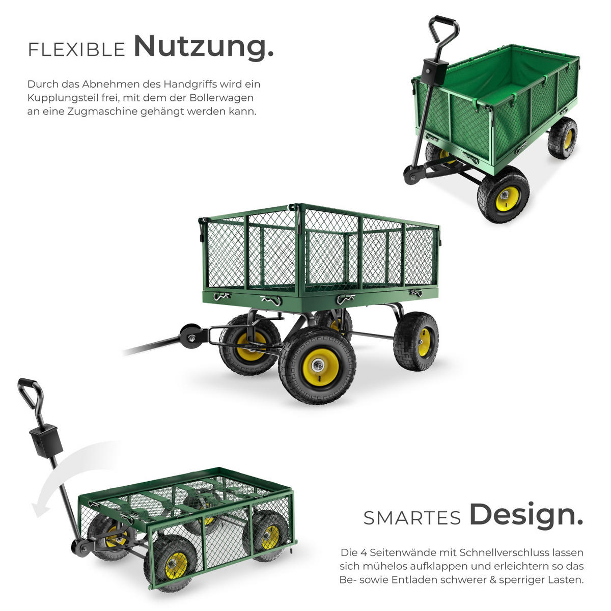 BOLLERWAGEN , Belastbarkeit 550 kg, grün - Grün, Metall (51.5/65/114cm) - tectake