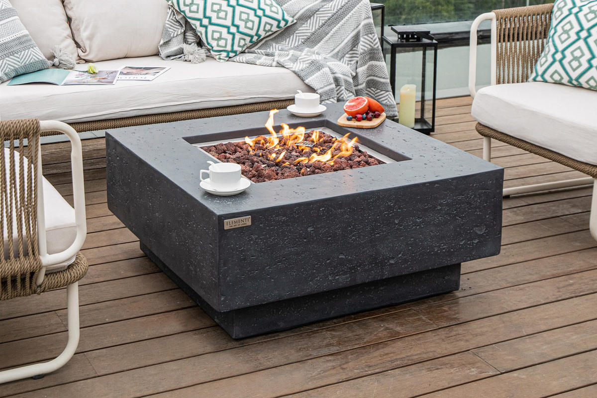 FEUERTISCH Manhattan Gasfeuerstelle aus GFRC-Beton 91/91/40 cm - Dunkelgrau, Naturmaterialien (91/40/91cm) - Elementi