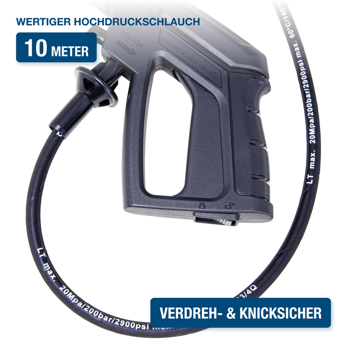 ELEKTRO-HOCHDRUCKREINIGER HPW2000CE (2000W, 160bar, 450 l/h, Schlauchtrommel, Blau) - Blau, Kunststoff (32/93/36cm) - HYUNDAI