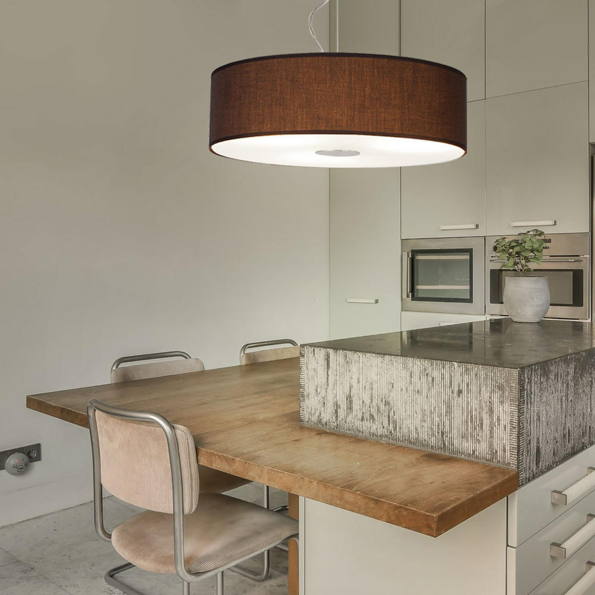 HÄNGELEUCHTE Stahl Braun Textil - Braun, Glas (45/45/175cm)