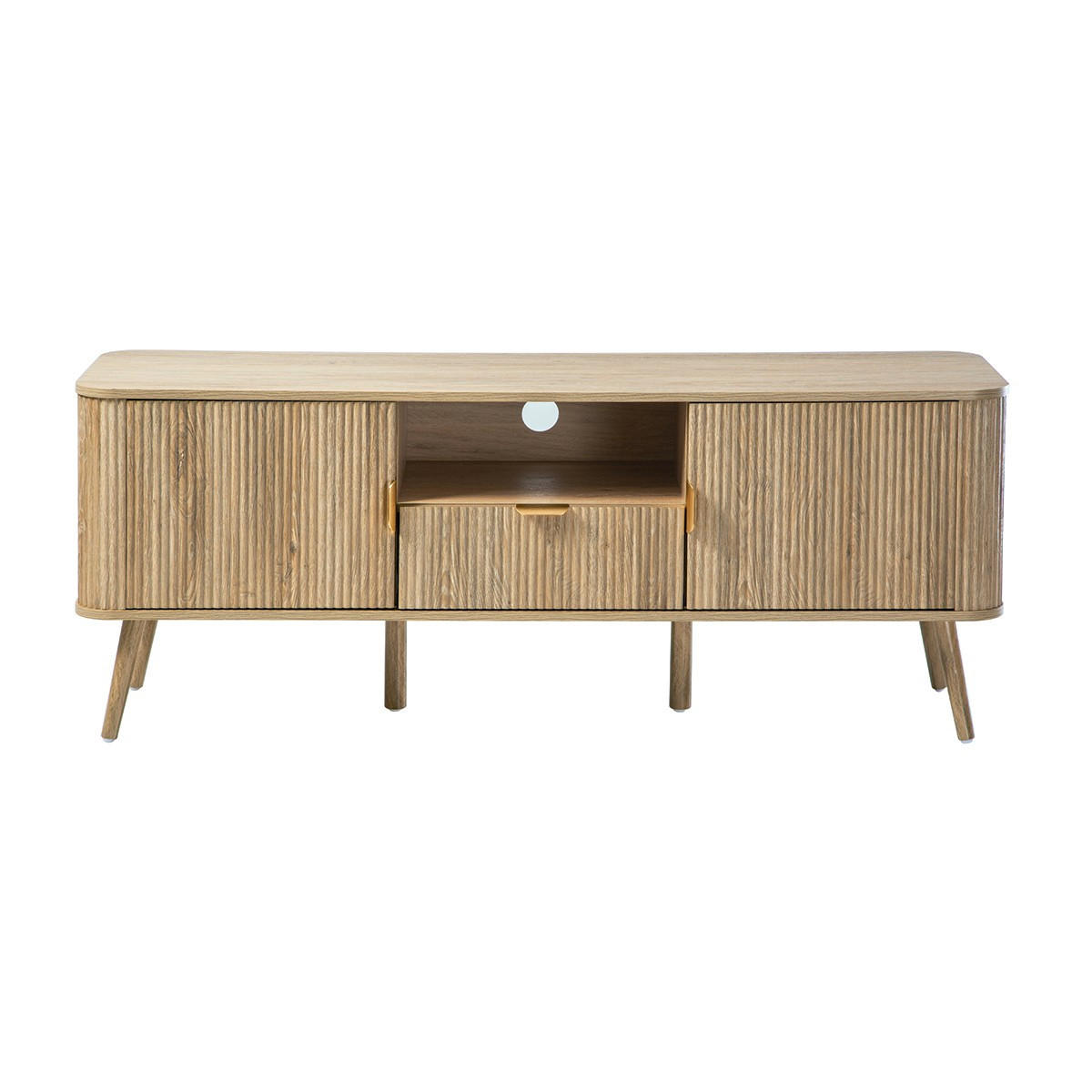 TV-MÖBEL 2 Türen Fronten gerundetem Lamelleneffekt 39/56/140 cm - Eschefarben, Holzwerkstoff (39/56/45cm) - Calicosy