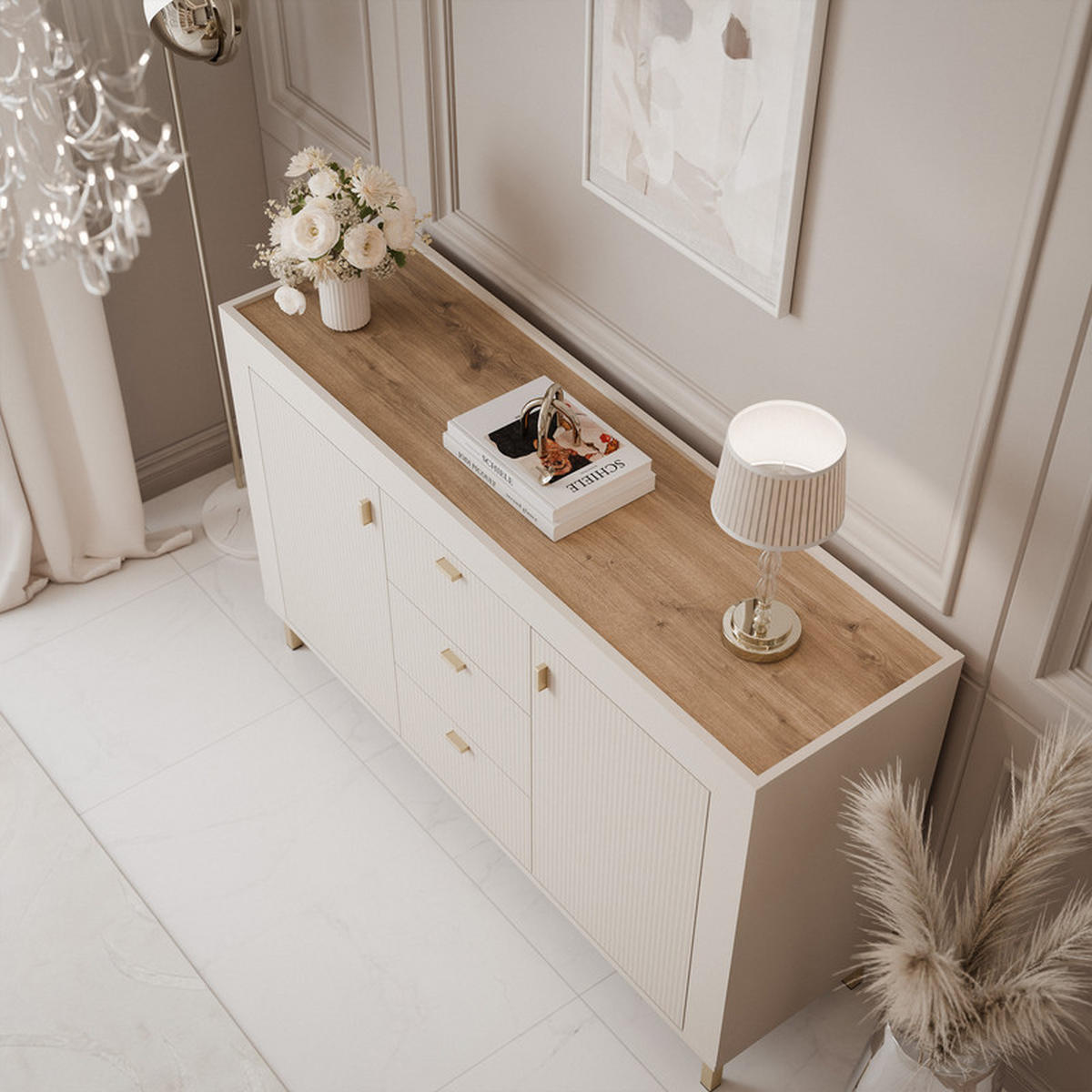 KOMMODE AVENA 137/40/84 cm, 3 Schublade(n), Kaschmir / Eiche - Kaschmir, Holzwerkstoff/Kunststoff (137/84/40cm) - Idohome