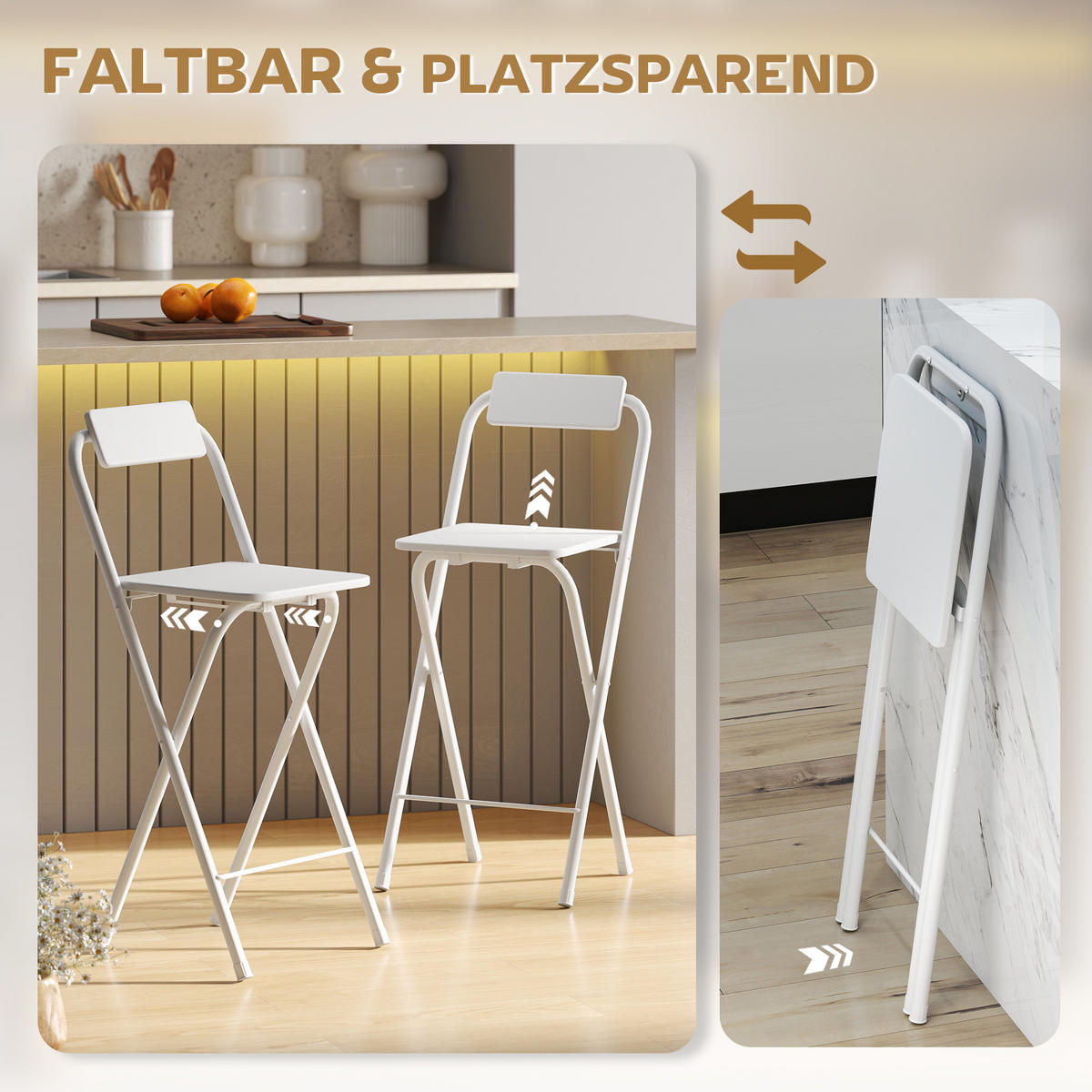 TRESENSTÜHLE 2ER-SET aus MDF Stahl Weiß - Weiß, Holzwerkstoff/Metall (37/87/45cm) - HOMCOM
