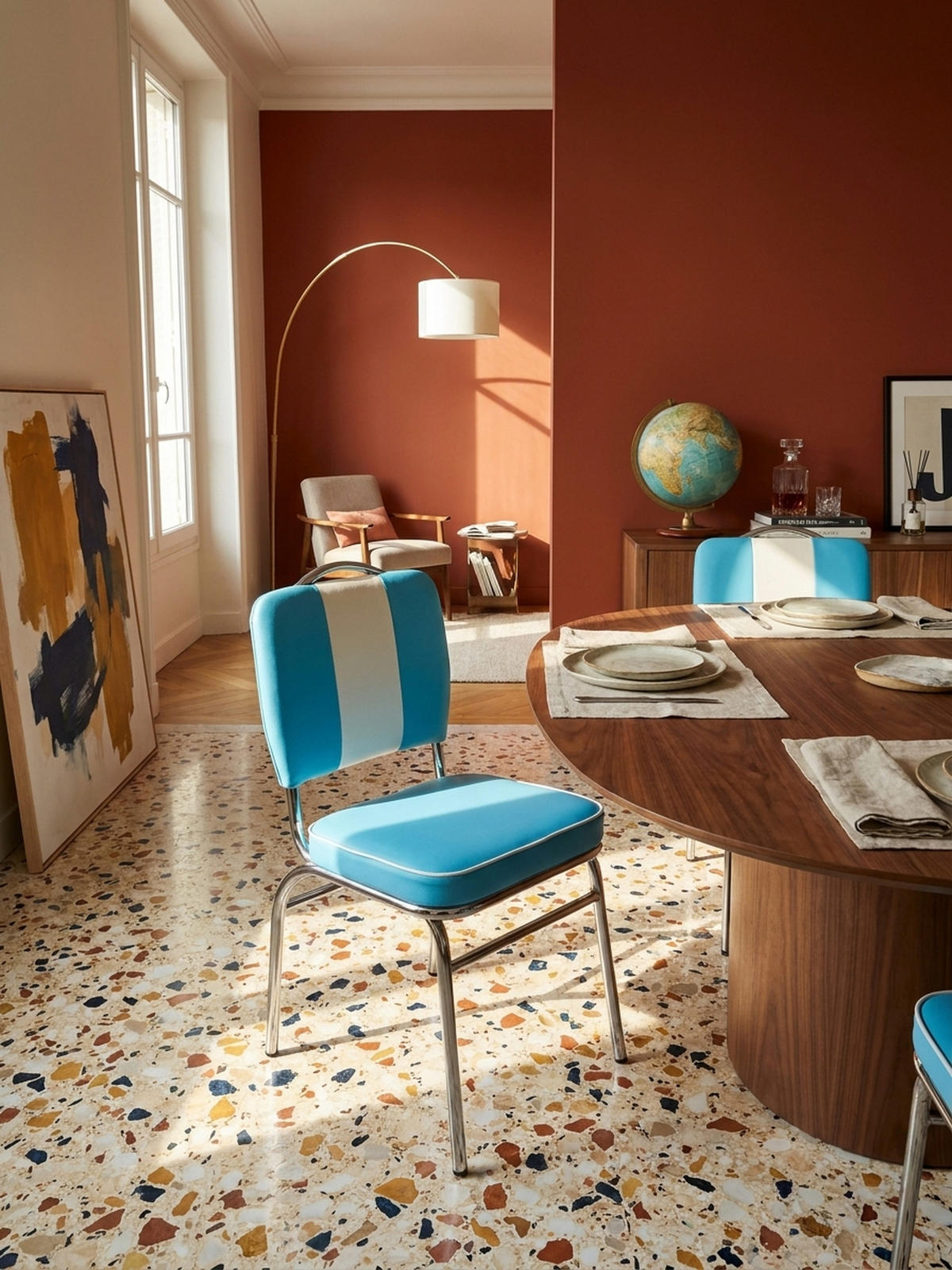 ESSZIMMERSTUHL Kunstleder mit Metallgestell Retro 50er Jahre gepolstert, Blau 47x45x90 cm - Blau/Silberfarben, Kunststoff/Textil (47/90/45cm) - KADIMA DESIGN