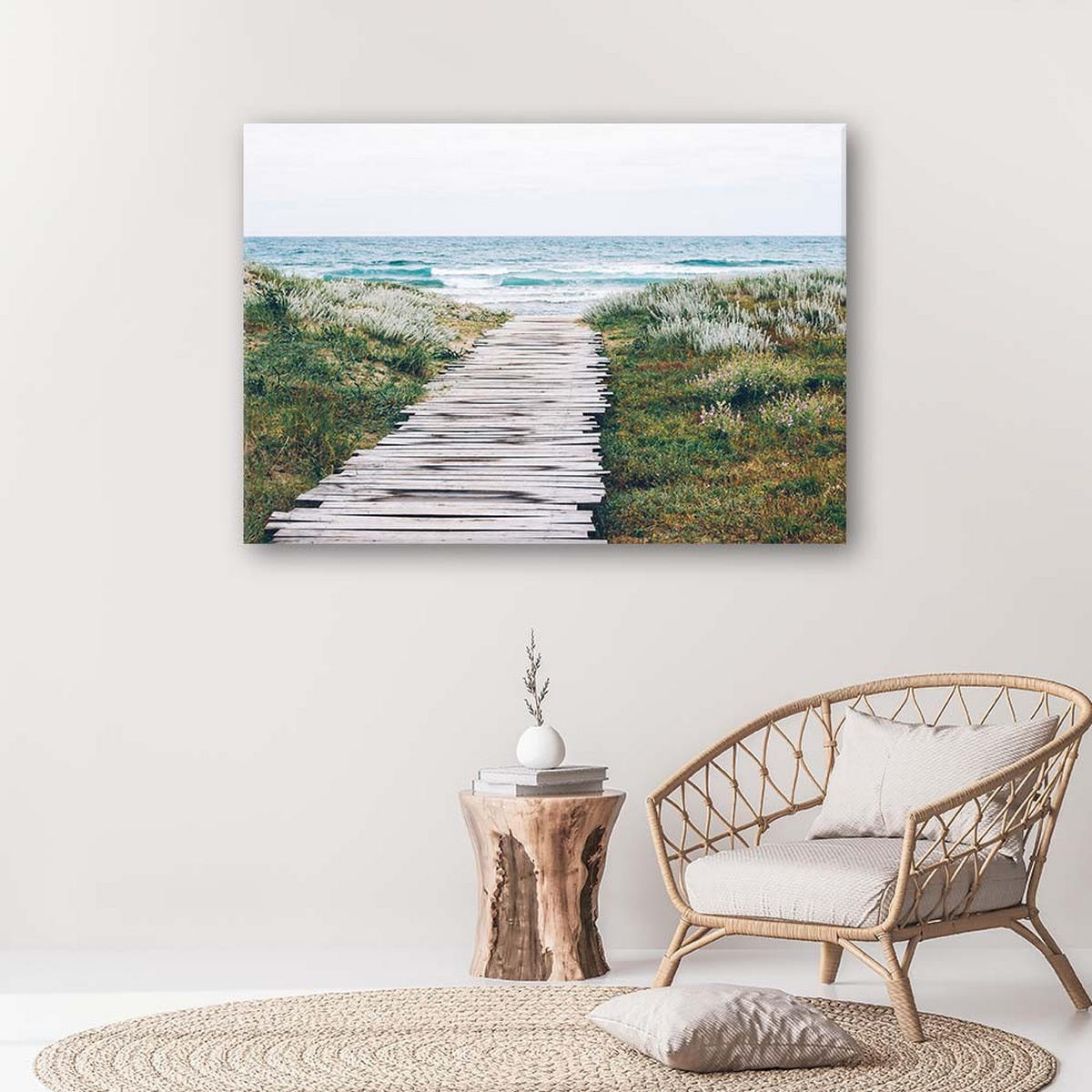 BILD Hölzerner Weg zum Meer - Blau, Textil (100/70cm) - Feeby