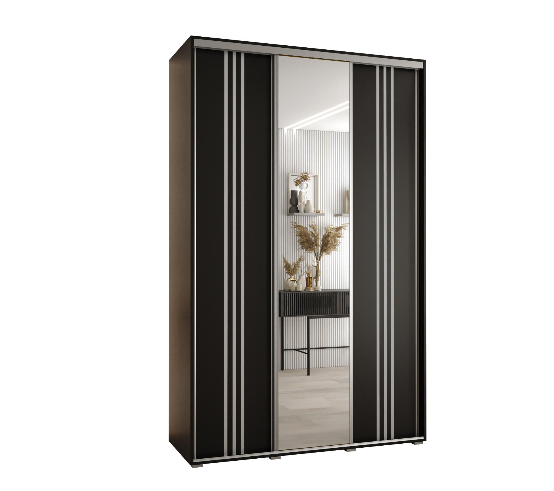 Abiks Möbel Schwebetürenschrank Schwarz, Schwarz, Silber 160x235x60 cm