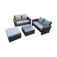 GARTENSOFA Hohe Rückenlehne Polyrattan Dunkelgrau 7-Sitzer - Dunkelgrau, Metall - Fimous