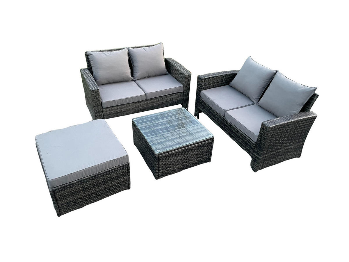 GARTENSOFA Hohe Rückenlehne Polyrattan Dunkelgrau 7-Sitzer - Dunkelgrau, Metall - Fimous