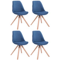 STUHL 4er Set Stoff blau - Blau/Eukalyptusholzfarben, Holz/Textil (48/84/56cm) - CLP