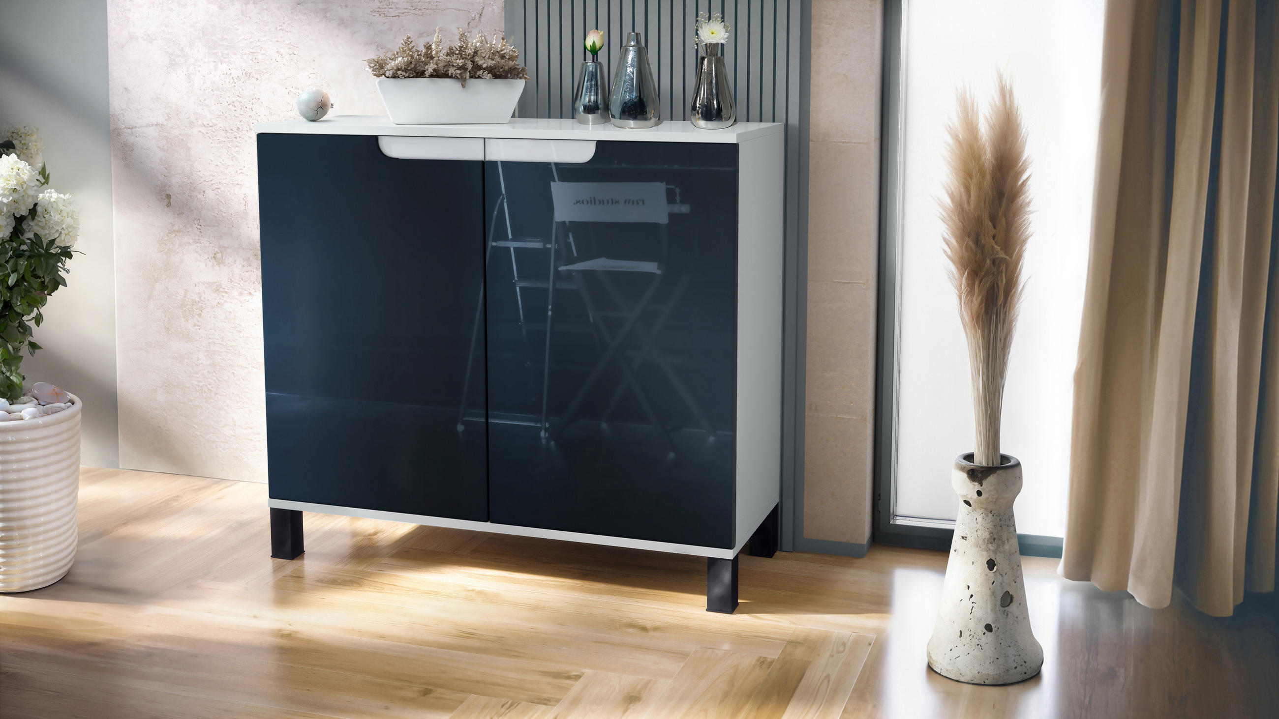 KOMMODE Sylt Schwarz Hochglanz - Schwarz Hochglanz, Holzwerkstoff (92.5/84.5/35cm) - Vladon
