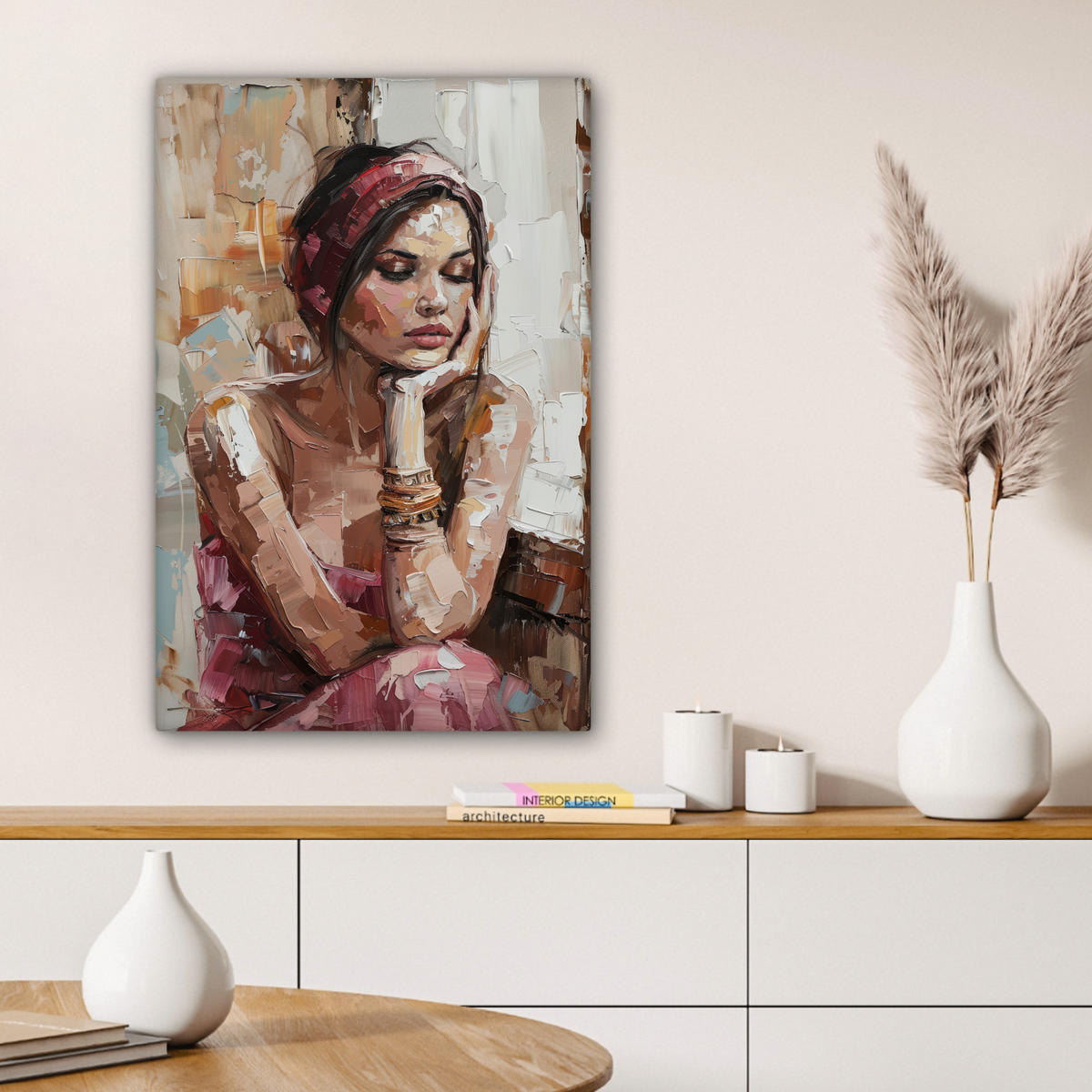 LEINWANDBILD Frau - Lackierung - Porträt - Modern Wanddeko 40x60 cm - Altrosa, Textil (40/60cm) - MuchoWow