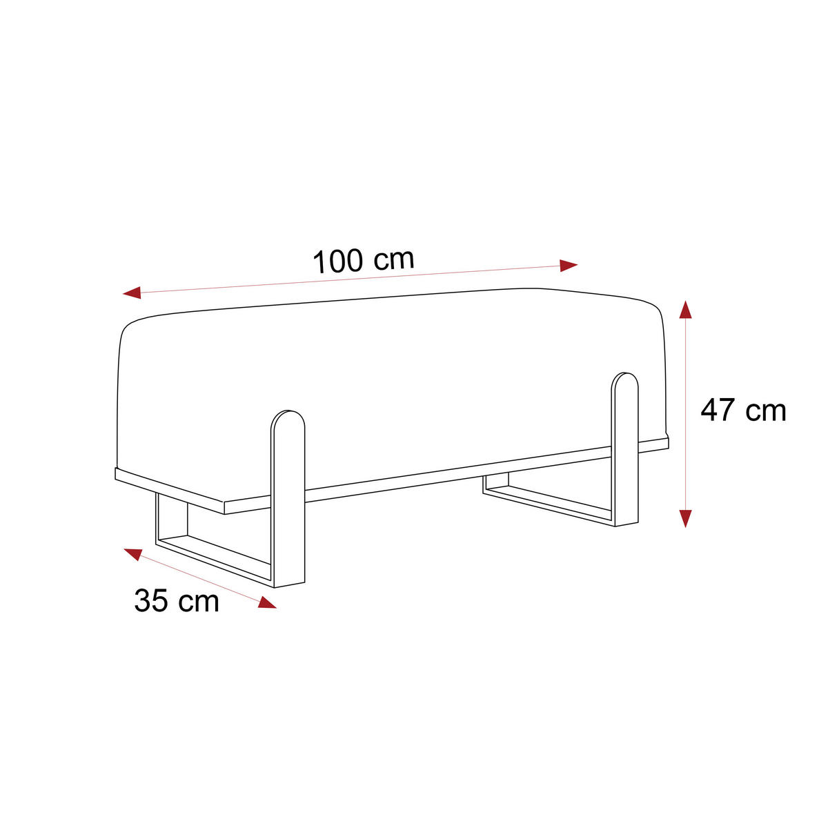 POLSTERBANK MARA 100 cm Schwarz / Creme ,Metallgestell - Creme, Metall (100/47/35cm) - Idohome