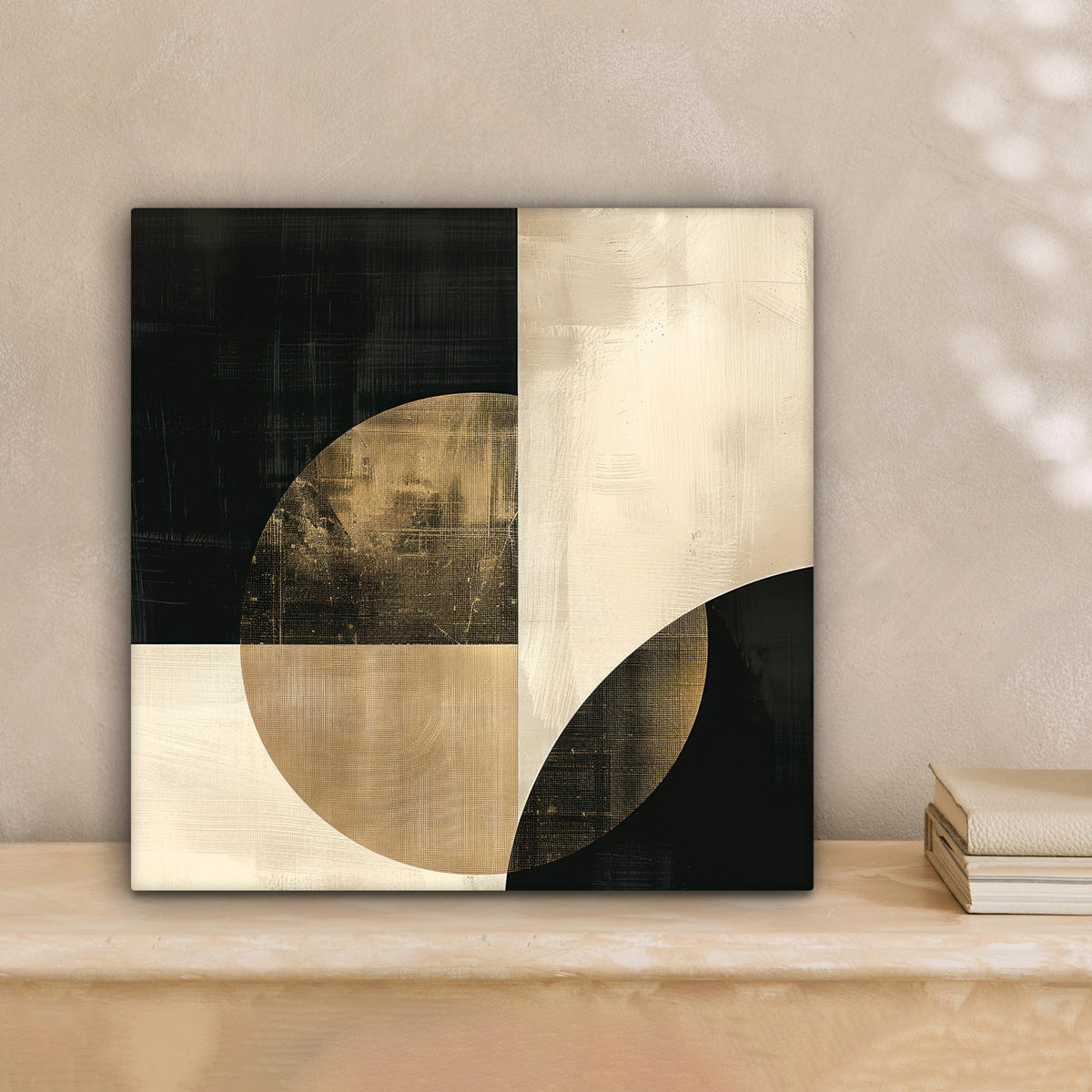 LEINWANDBILD Abstrakt - Geometrische Formen - Schwarz - Gold 20x20 cm - Ecru, Textil (20/20cm) - MuchoWow