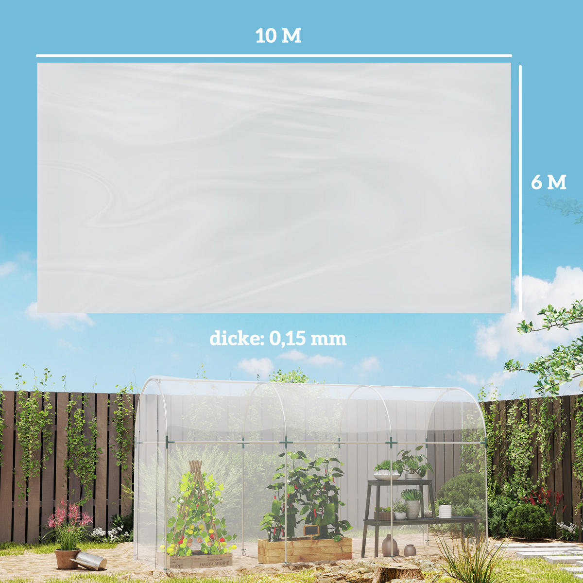 GEWÄCHSHAUSFOLIE 7 x 8 m, wasserdichtGartenfolie, aus Kunststoff, Extra Dick - Transparent, Kunststoff (700/1/800cm) - Outsunny