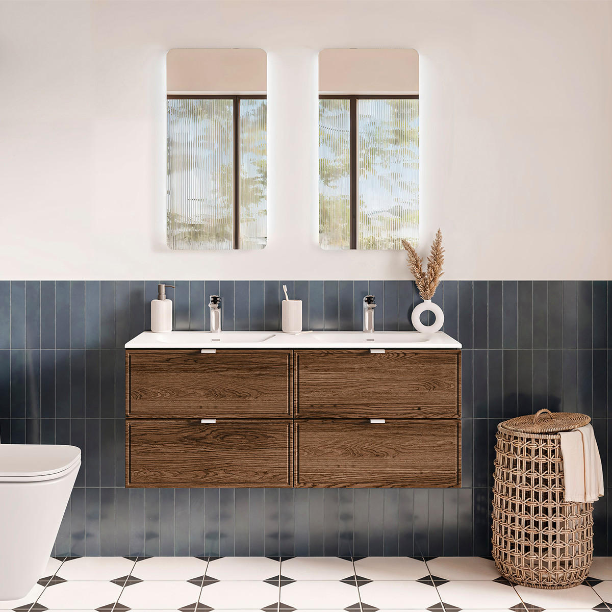 BADMÖBEL 120cm Elena 2er-Set Holz und Schwarz - Schwarz, Holzwerkstoff (120/50/46cm) - Petits-meubles