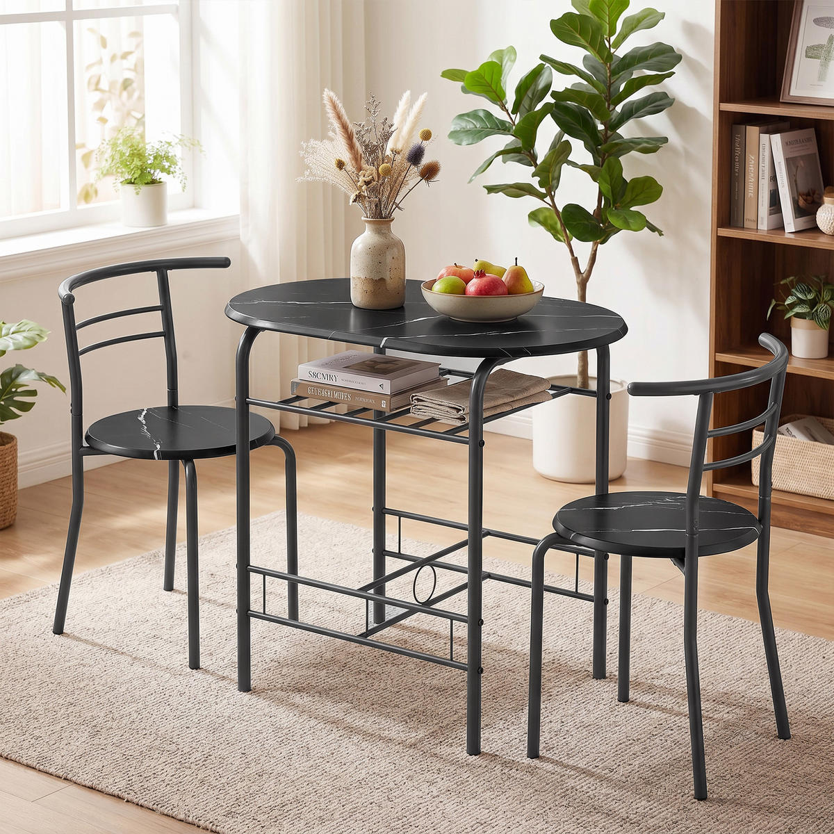 ESSGRUPPE mit 1 Tisch und 2 Stühlen Schwarz 80.0/52.0/76.0 cm - Schwarz, Holzwerkstoff (52/76/80cm)