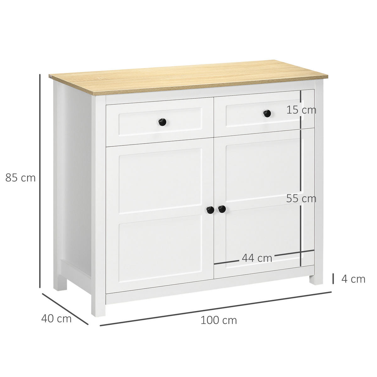 KOMMODE DE-11039 2 Türen mit verstellbarem Boden Weiß/Holzoptik - Weiß, Holzwerkstoff (100/85/40cm) - ComfortXL