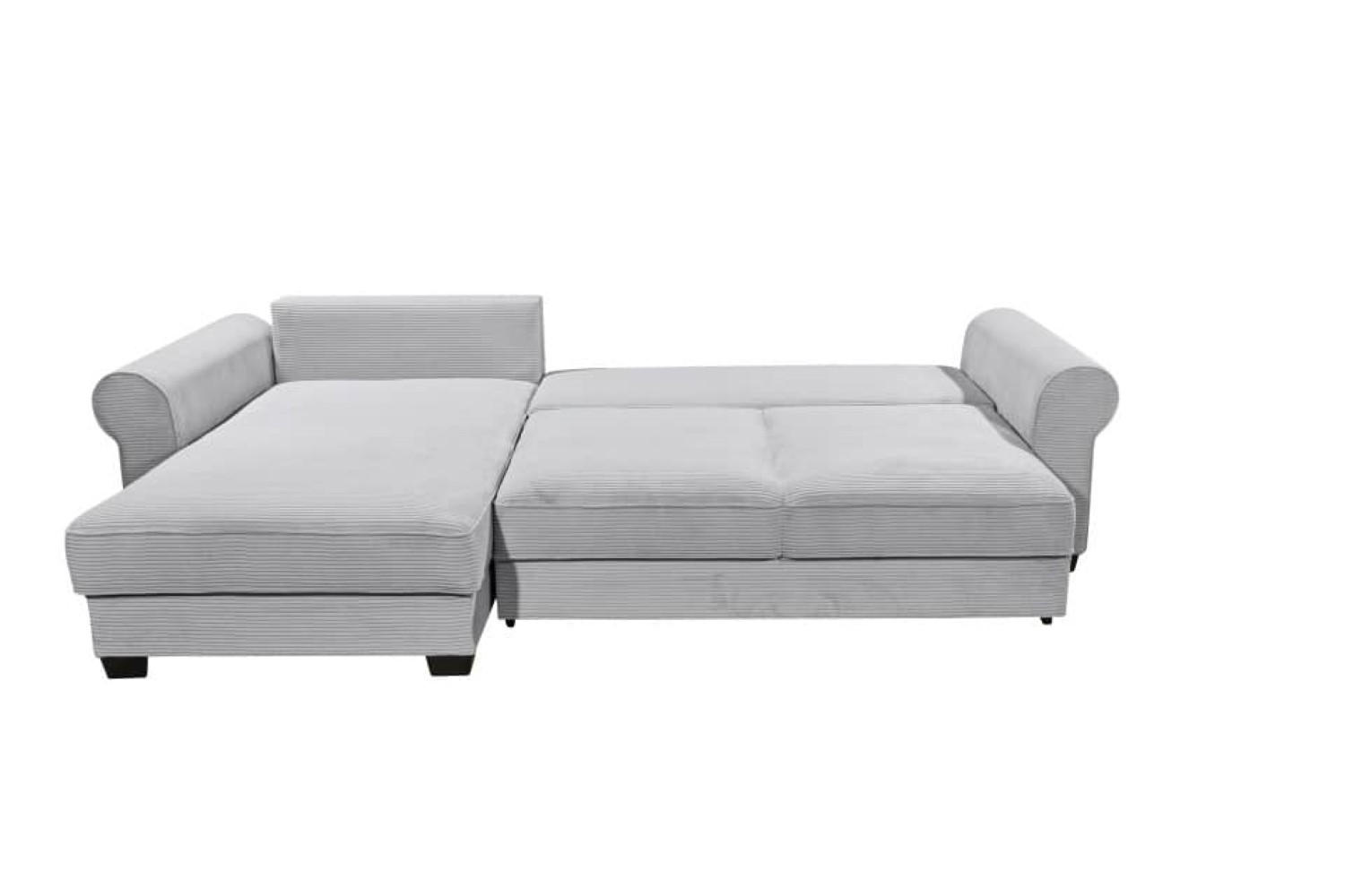 ECKSOFA beidseitig montierbar, Schlaffunktion mit Bettkasten und Nosagfederung in Breitcord - Schwarz/Hellblau, Textil (318/197cm) - ed exciting design