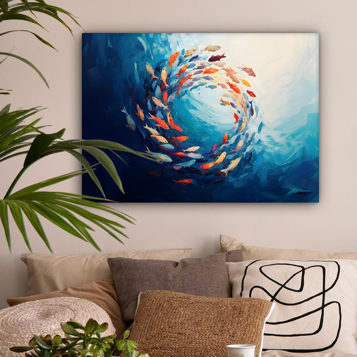 LEINWANDBILD Meer - Fische - Bunt - Dynamisch Wandbilder 80x60 cm - Hellblau, Textil (80/60cm) - MuchoWow