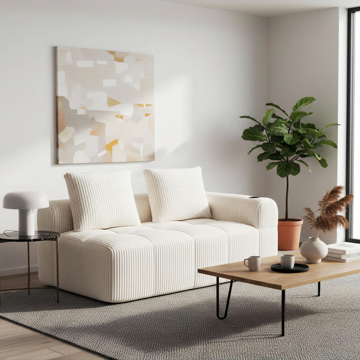 CHAISELONGUE in Cord Übergroßer Relaxsessel mit Seitentaschen - Beige, Textil (158/61/93cm) - Urban Meuble