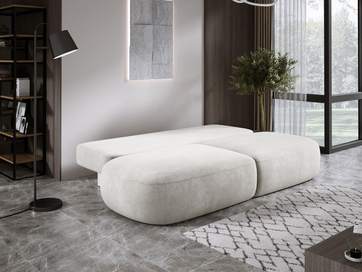SCHLAFSOFA Moderne BABU mit Schlaffunktion – 3-Sitzer Sofa mit Bettkasten, DL-Automat, 2 Rückenkissen, 2 Zierkissen, 240x90x90 cm, Beige - Beige, Holz/Textil (240/90/90cm) - DomoHome