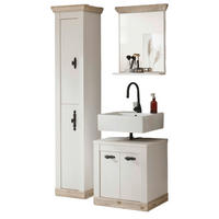 BADKOMBINATION Pinie weiß, Oslo Pinie Landhaus, Badmöbel Set 3-tlg., 122 x 200 cm - Dunkelgrau/Weiß, Holzwerkstoff/Metall (122/200/46cm) - Furn.Design