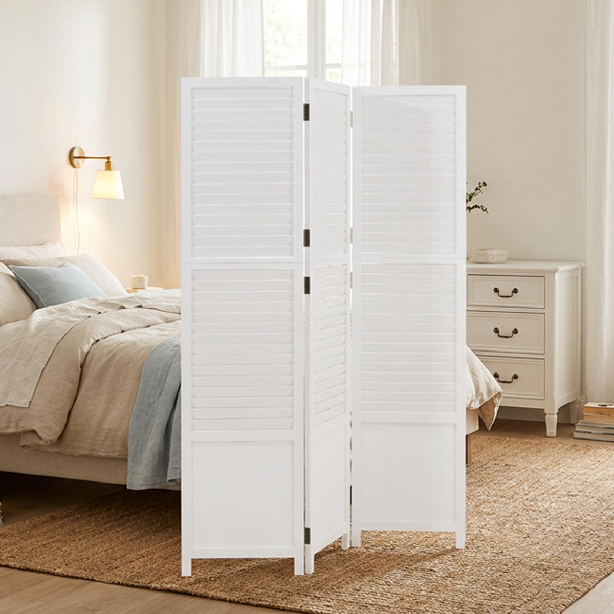 PARAVENT 3-tlg. 130/175 cm Weiß Holzlamellen - Weiß, Holz (129/175/2cm) - Homestyle4u