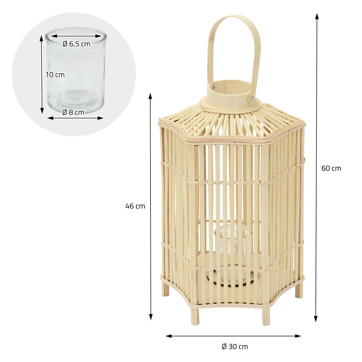 BAMBUSOVÁ LAMPION V: 60 cm, barva dřeva, styl boho - přírodní, dřevo (30/60/30cm)