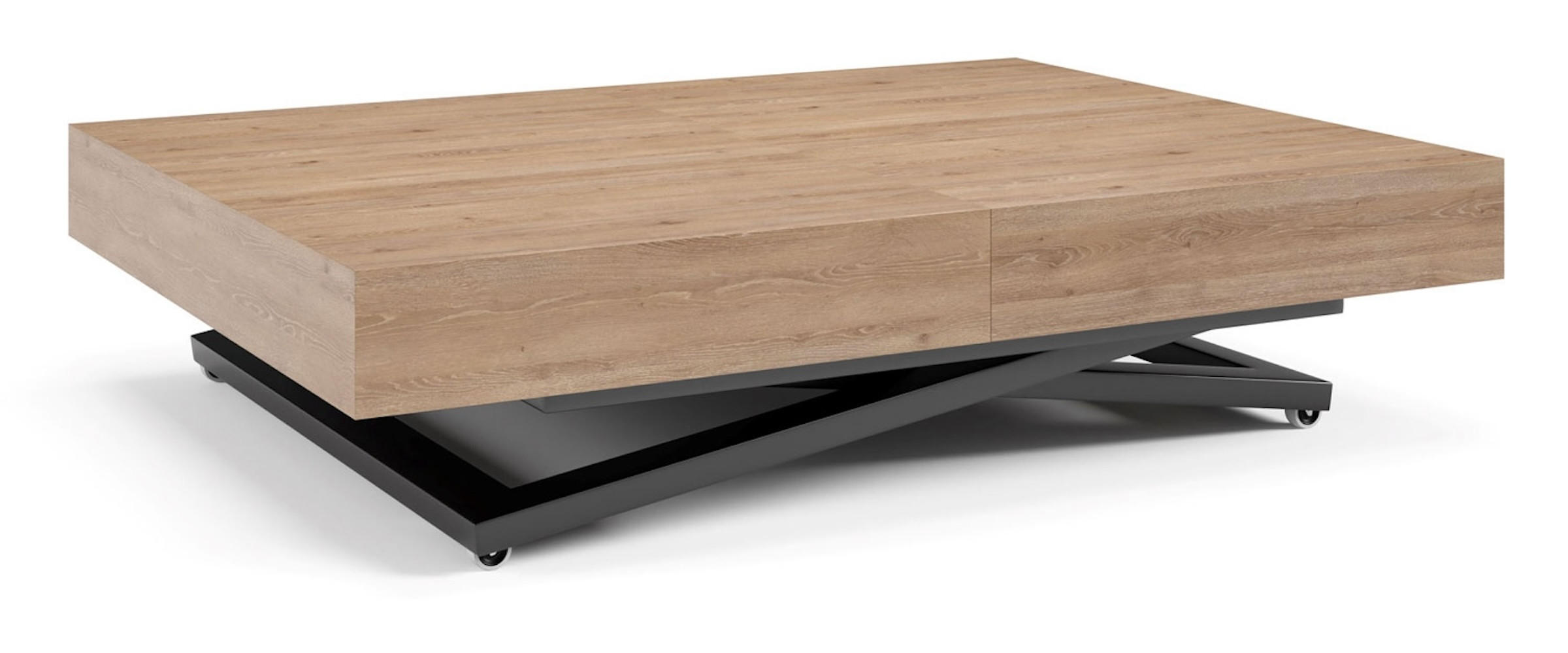 COUCH-/ESSTISCH Sanna U Davos Eiche trüffelbraun 120 - 200 / 80 / 27 - 80cm - Trüffeleichefarben/Schwarz, Holz/Holzwerkstoff (80/120/27cm) - Feldmann-Wohnen