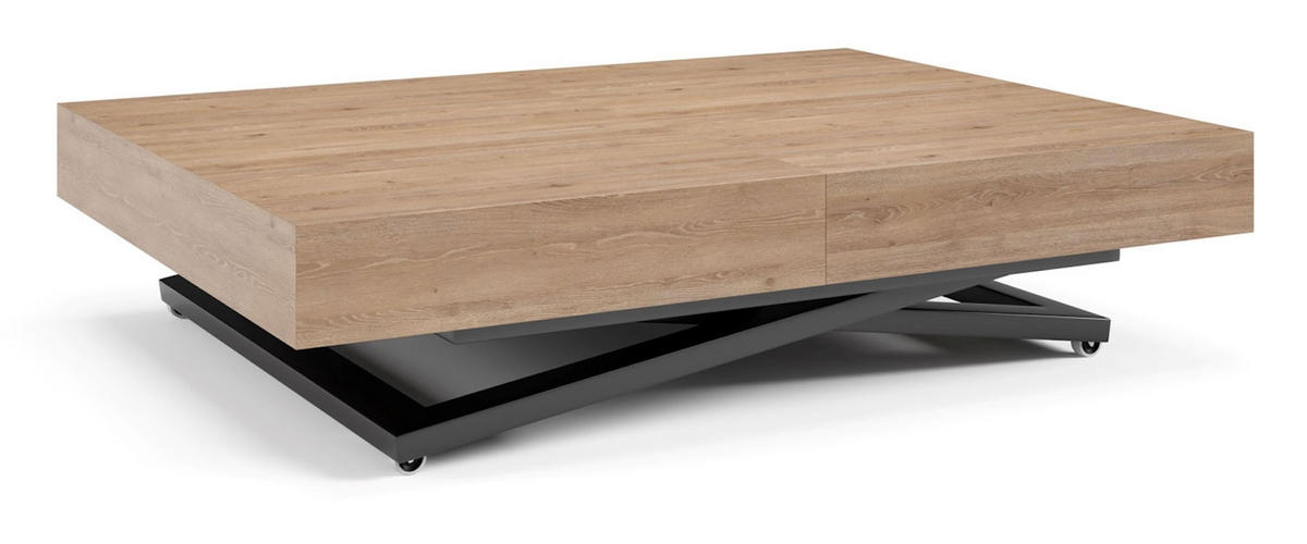COUCH-/ESSTISCH Sanna U Davos Eiche trüffelbraun 120 - 200 / 80 / 27 - 80cm - Trüffeleichefarben/Schwarz, Holz/Holzwerkstoff (80/120/27cm) - Feldmann-Wohnen