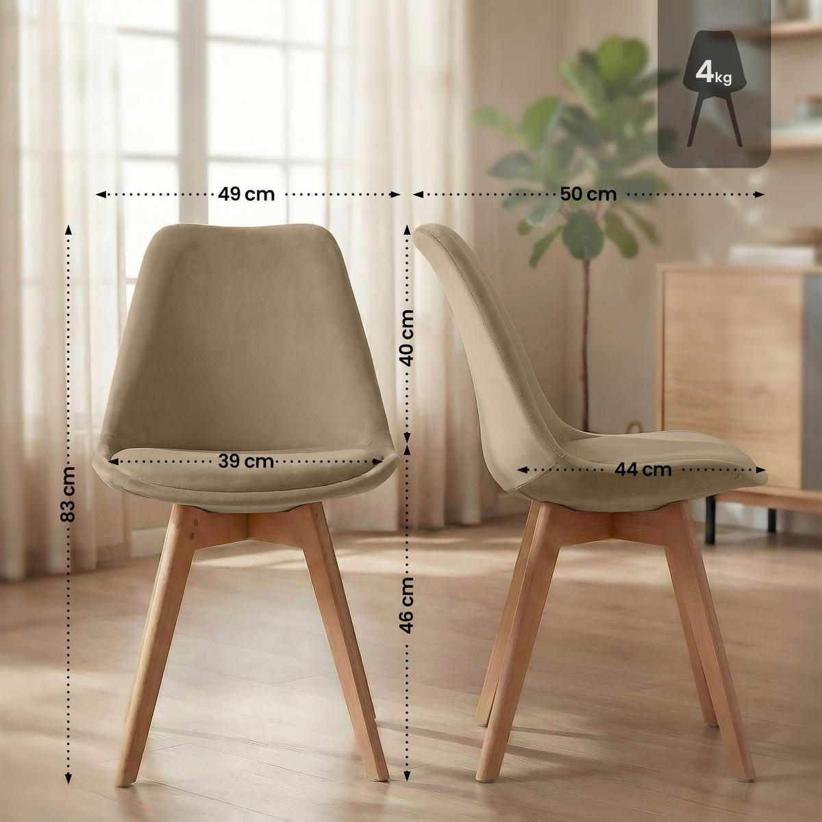 STUHL Samt braun - Eukalyptusholzfarben/Braun, Holz/Textil (49/83/50cm) - CLP