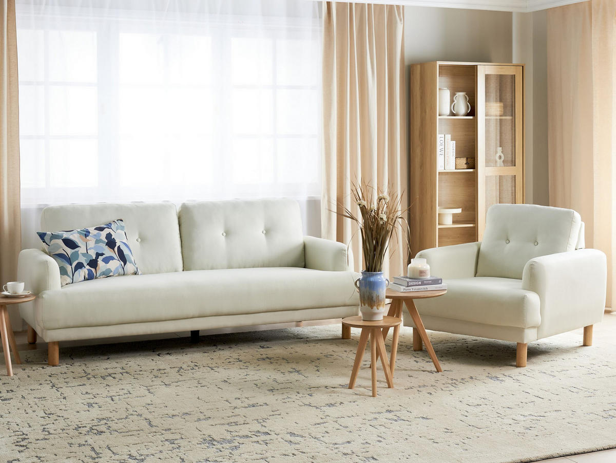 4-SITZER-SOFA Set Stoff cremeweiß Tuve - Hellbraun/Weiß, Textil (90/90/288cm) - Beliani