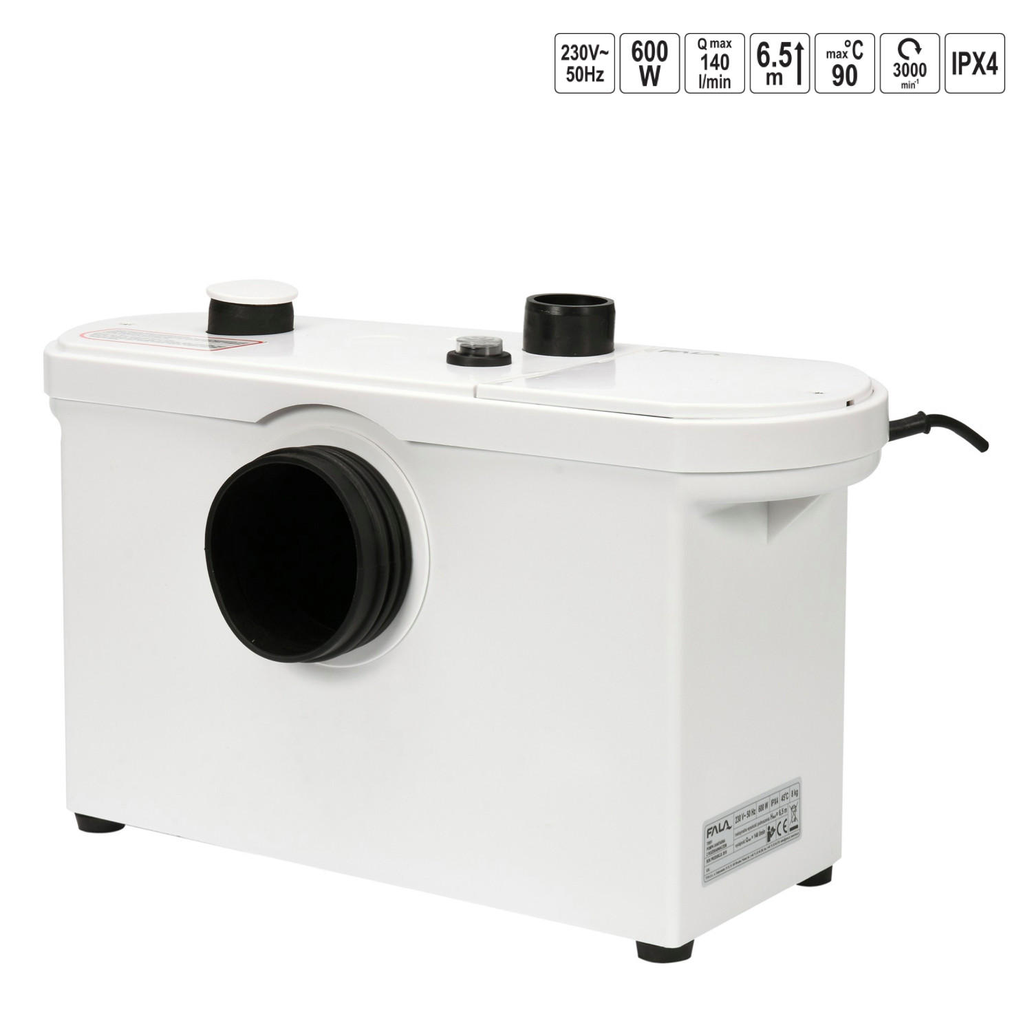 WC HEBEANLAGE Fäkalienpumpe Dusche Waschbecken mit Zerkleinerer 600W - Weiß, Kunststoff (31/20/51cm) - TRIZERATOP
