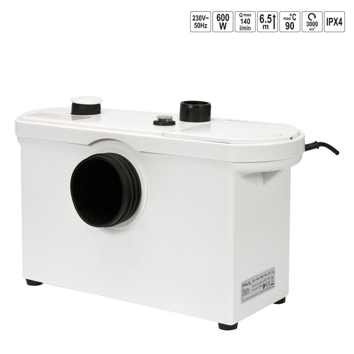 WC HEBEANLAGE Fäkalienpumpe Dusche Waschbecken mit Zerkleinerer 600W - Weiß, Kunststoff (31/20/51cm) - TRIZERATOP