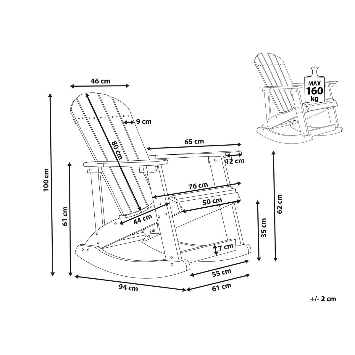 GARTEN-SCHAUKELSTUHL Kunstholz dunkelgrau Adirondack - Grau, Kunststoff (76/100/94cm) - Beliani