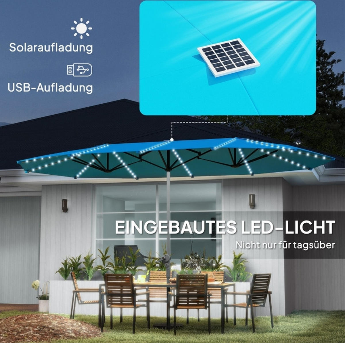 SONNENSCHIRM aus Stahl 294x294x250 cm in Navy Blue mit Kurbel & Neigefunktion - Blau, Metall (294/294cm) - Modfu