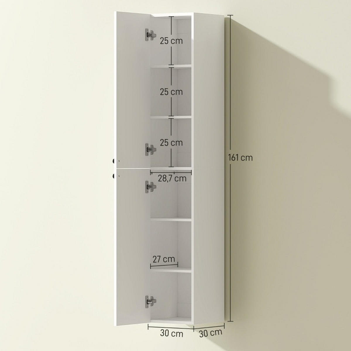 BADEZIMMERSCHRANK wandmontiert Weiß Holz - Weiß, Holzwerkstoff (30/161/30cm) - Beauniv