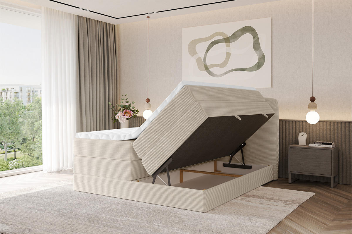 BOXBETT mit Matratze H3|H4 - NINA KING - 160x200 cm - Beige - Ecru, Holzwerkstoff (160/200cm) - ALTDECOR
