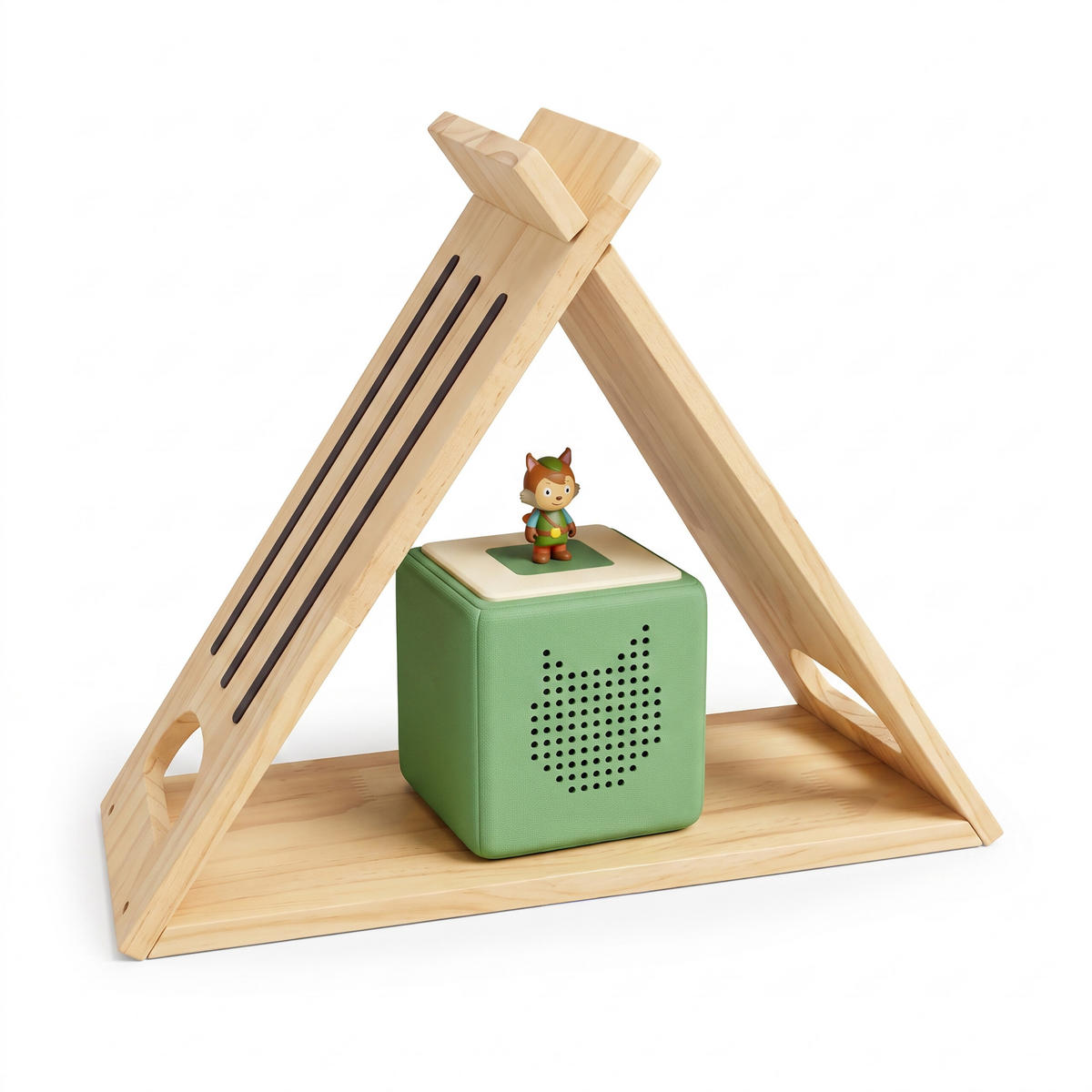 POLICA prírodná borovicové drevo trojuholníková magnetické pásiky - svetlohnedá, drevo (42/34.5/15cm) - Relaxdays