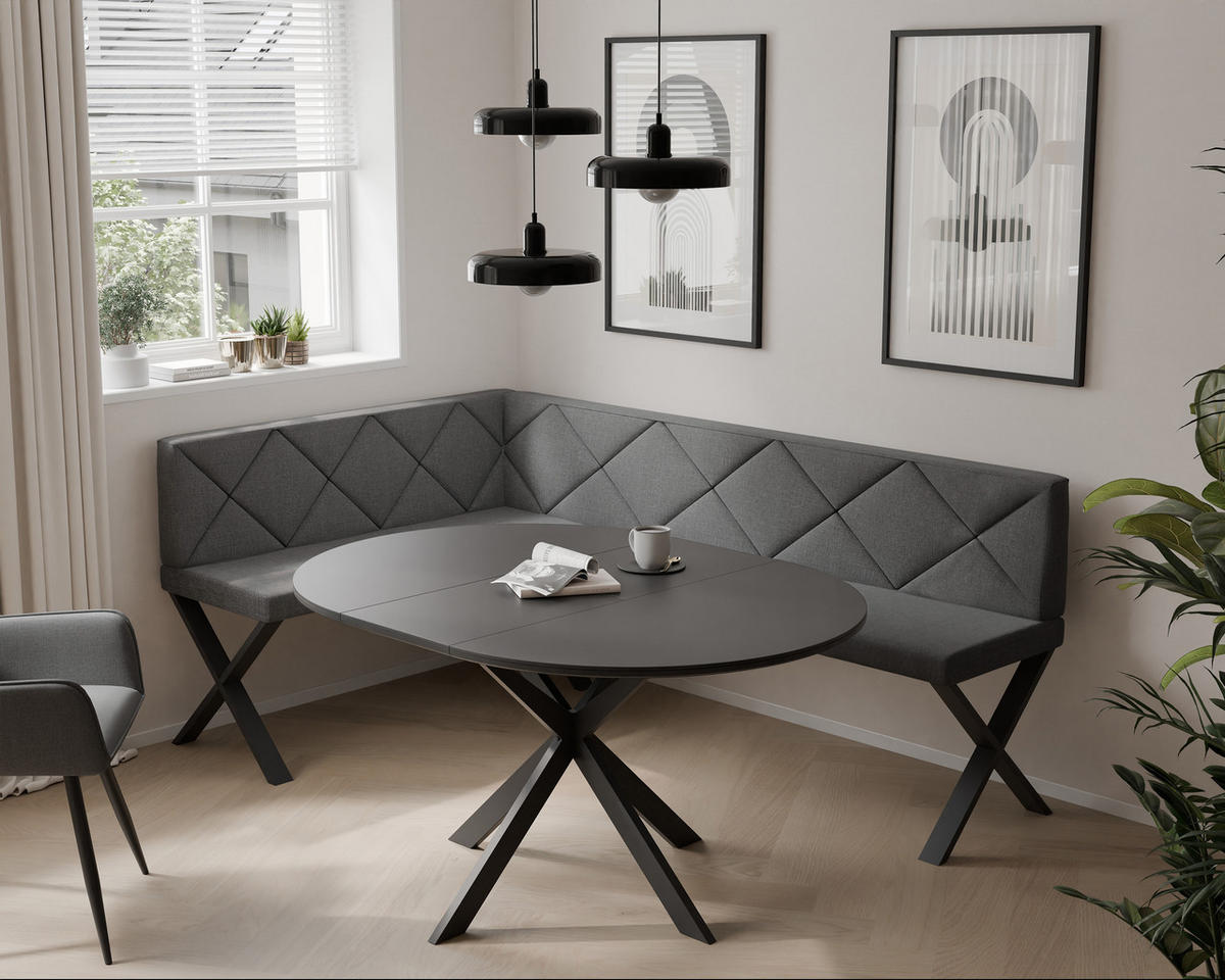 ECKBANK links VERO X Webstoff gesteppt, 128/168 cm Dunkelgrau - Dunkelgrau, Textil/Metall (128/168cm) - Idohome