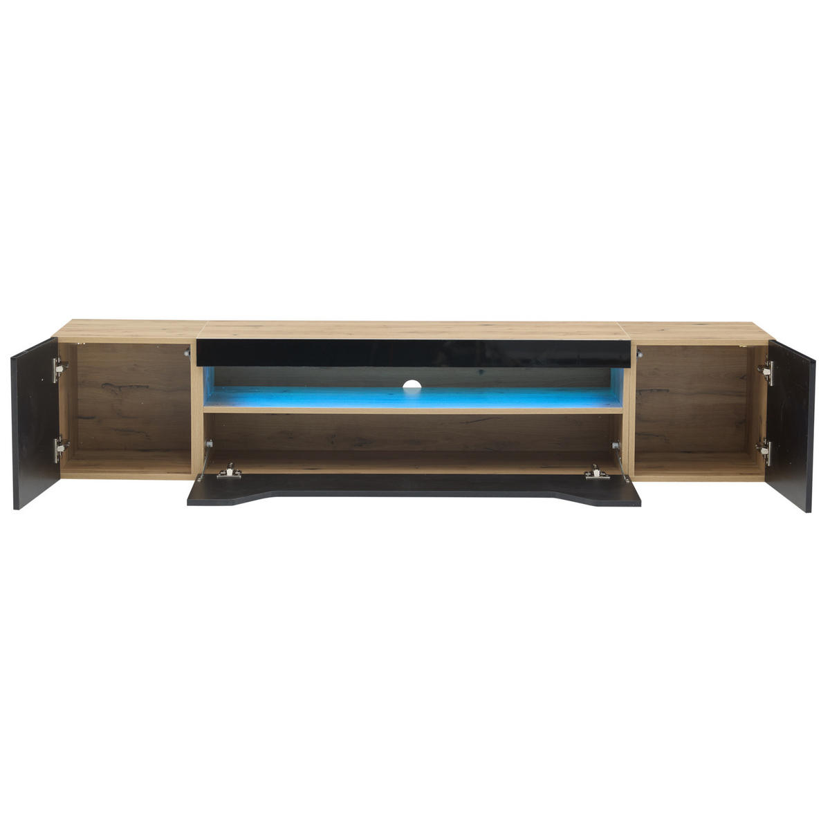 WANDLOWBOARD 180/37/36 cm mit LED-Beleuchtung und 3 Staufächern - Schwarz, Holzwerkstoff (180/36/37cm) - BEAOK