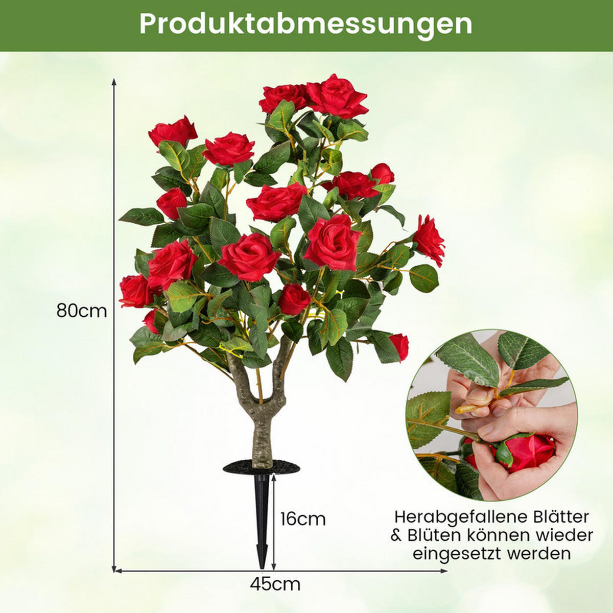 KÜNSTLICHE ROSEN mit Erdspieß rot(2er-Set) - Rot, Kunststoff (80cm) - COSTWAY