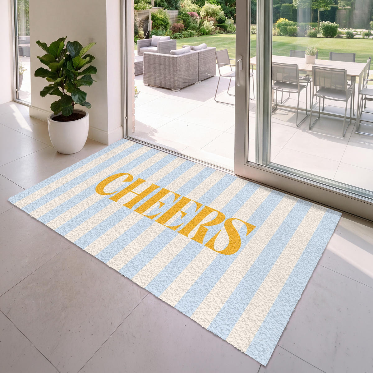 FUSSMATTE Orange – Blau – Streifen – Cheers 180x120 cm - Hellblau, Kunststoff (180/0.4cm) - MuchoWow