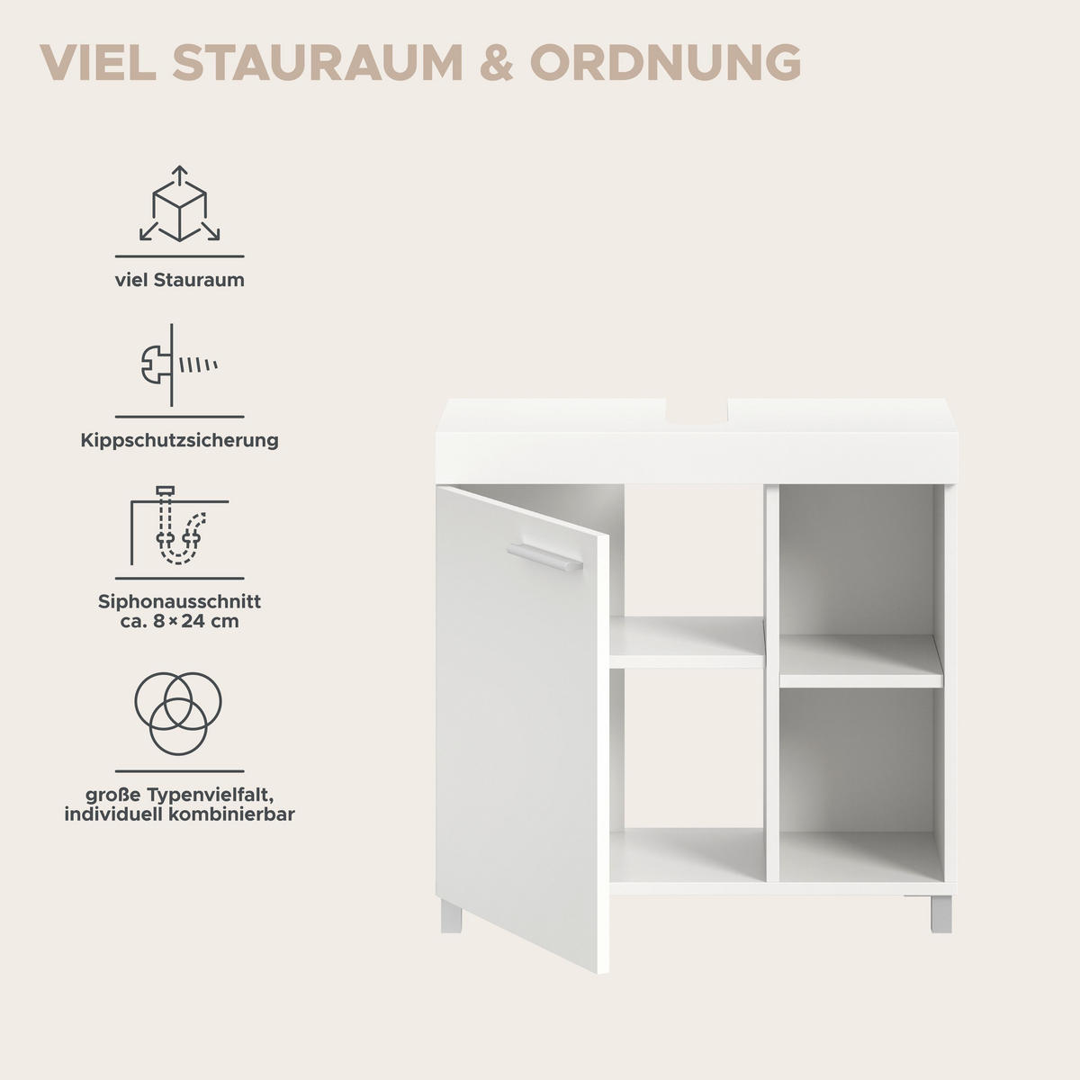 WASCHBECKENUNTERSCHRANK NOAH (B/H/T: ca. 65/63/31 cm) in weiß/weiß - Weiß, Holzwerkstoff (65/63/31cm)