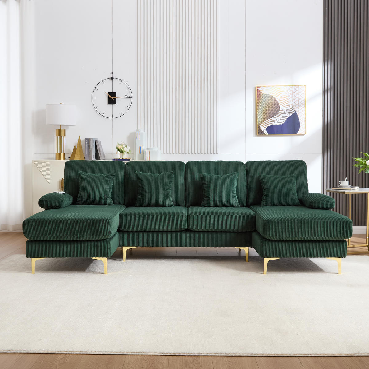 U-FORM Wohnlandschaft Samt mit LED und USB-Anschluss 265/135/88 cm Smaragdgrün - Smaragdgrün, Textil (135/88/265cm) - Redom