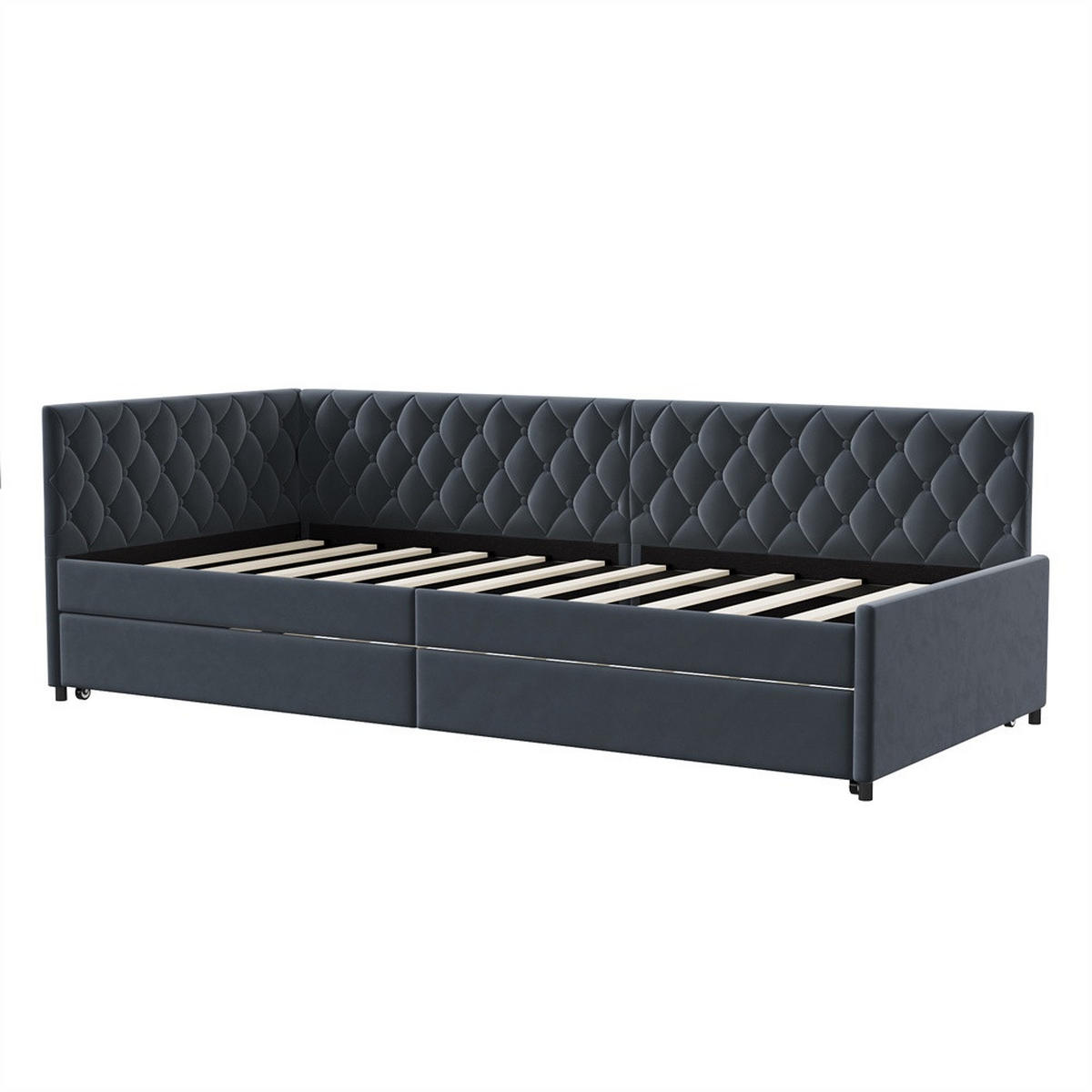 POLSTERBETT 90x200 cm mit Ausziehbares Bettgestell - Kopfteil im Nieten-Design - ohne Matratze - Samtstoff - Grau - Grau, Textil (90/200cm) - DELFA